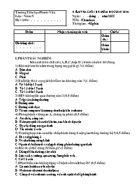 Đề kiểm tra cuối học kỳ I môn Khoa học Lớp 5 - Năm học 2015-2016 - Trường TH Lý Tự Trọng (Có đáp án)